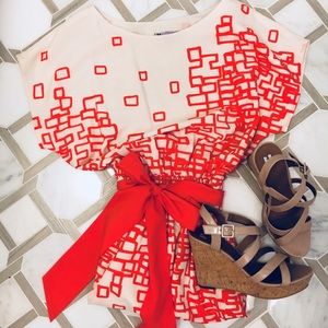 Eliza J Orange and Cream Dress